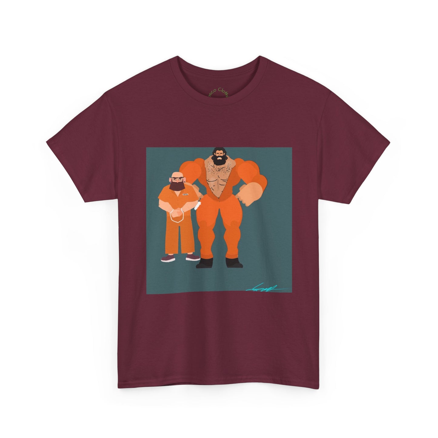 Wrestler Duo Graphic Tee — Strongman & Tiny Fan Illustration T-Shirt
