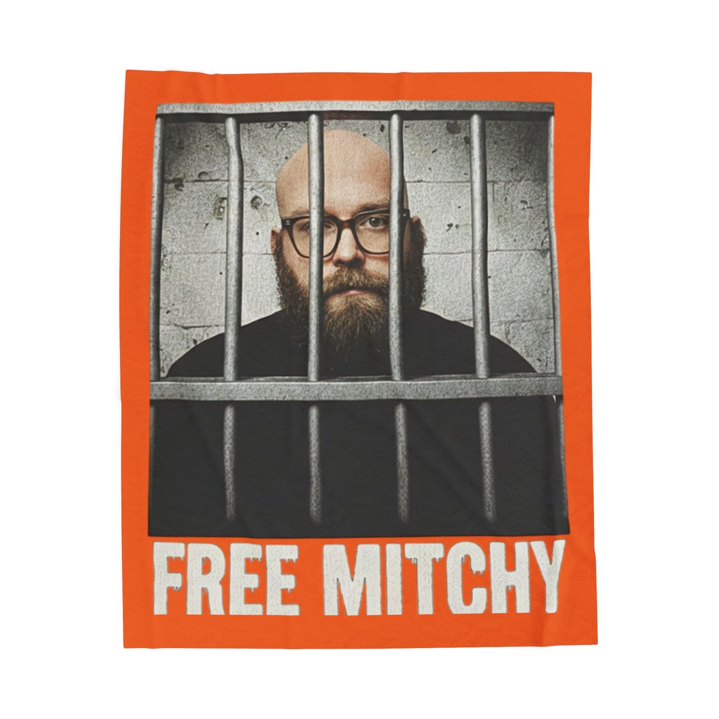 'Free Mitchy' Plush Blanket – Velvety Orange Protest Photo Throw