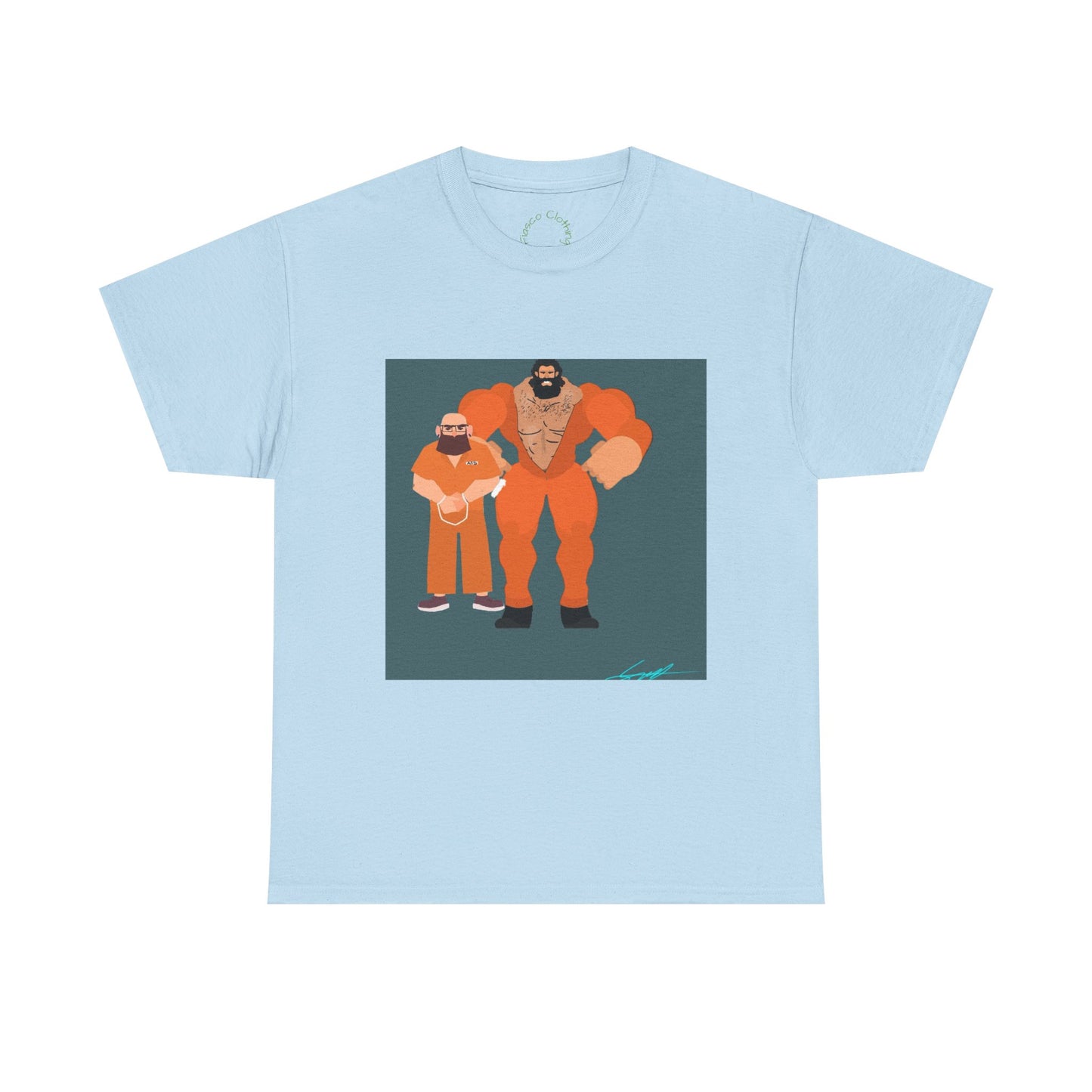 Wrestler Duo Graphic Tee — Strongman & Tiny Fan Illustration T-Shirt
