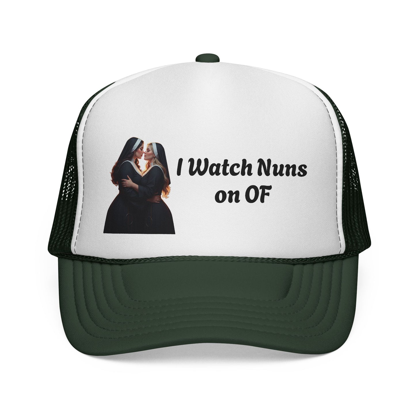 I Watch Nuns on OF Trucker Cap - Bold Red Design for Comedy Lovers