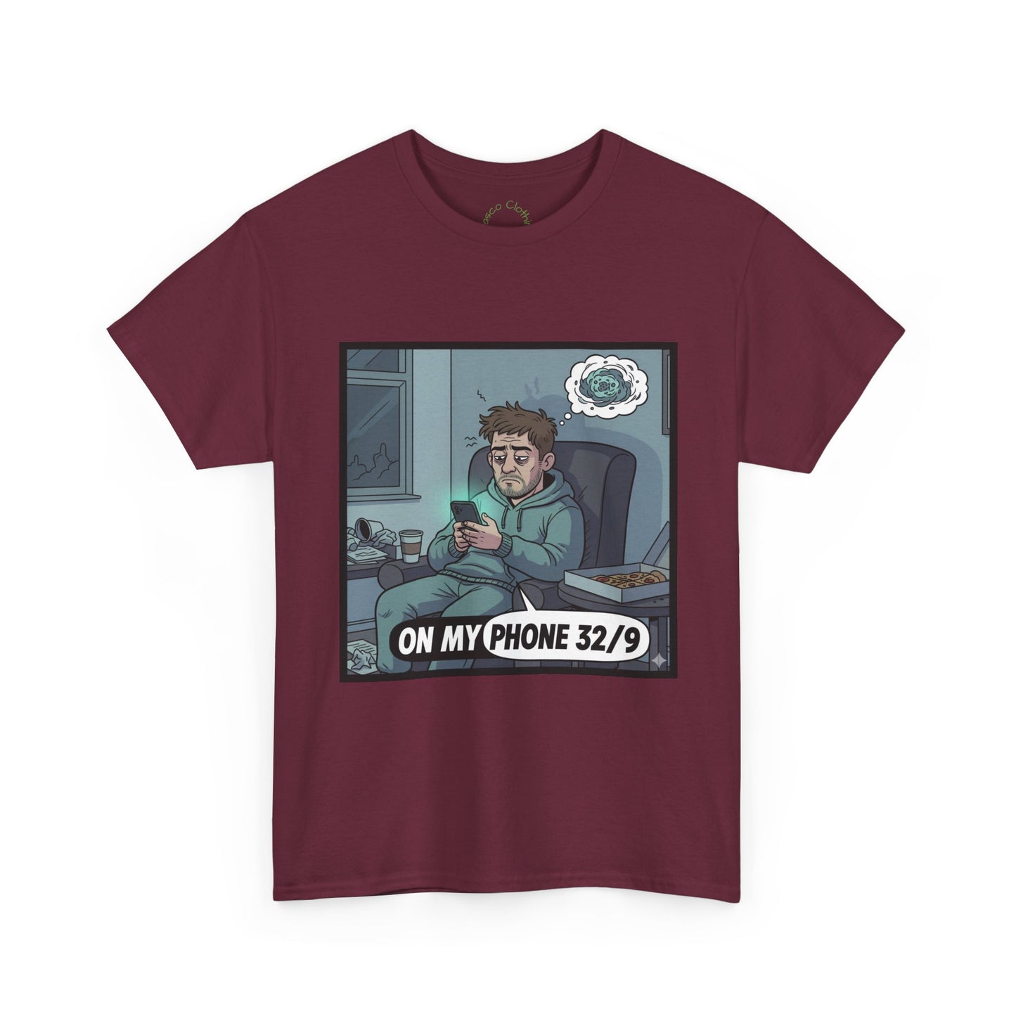 T-Shirt — "On My Phone 32/9" Funny Gamer Late-Night Phone Cartoon Tee