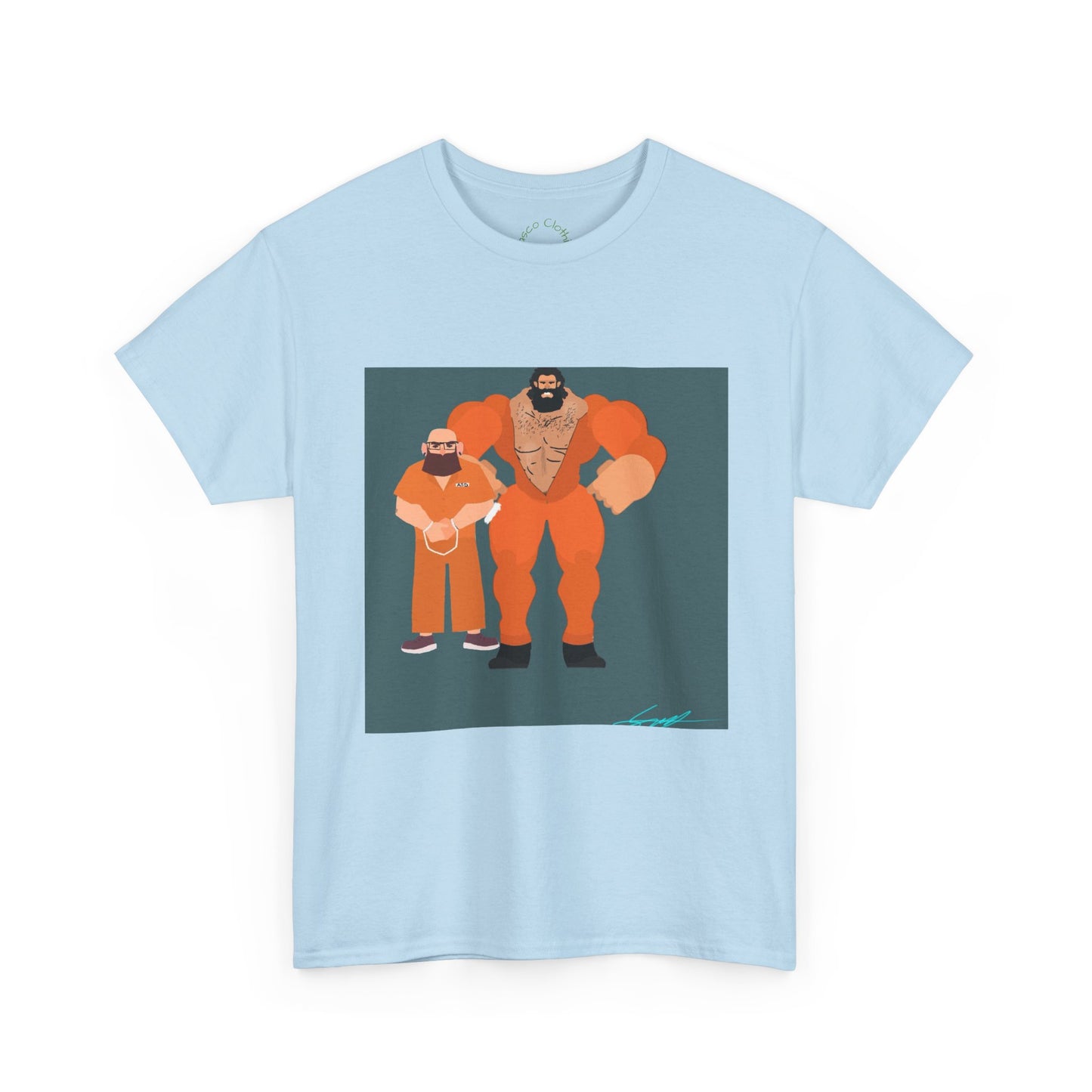 Wrestler Duo Graphic Tee — Strongman & Tiny Fan Illustration T-Shirt