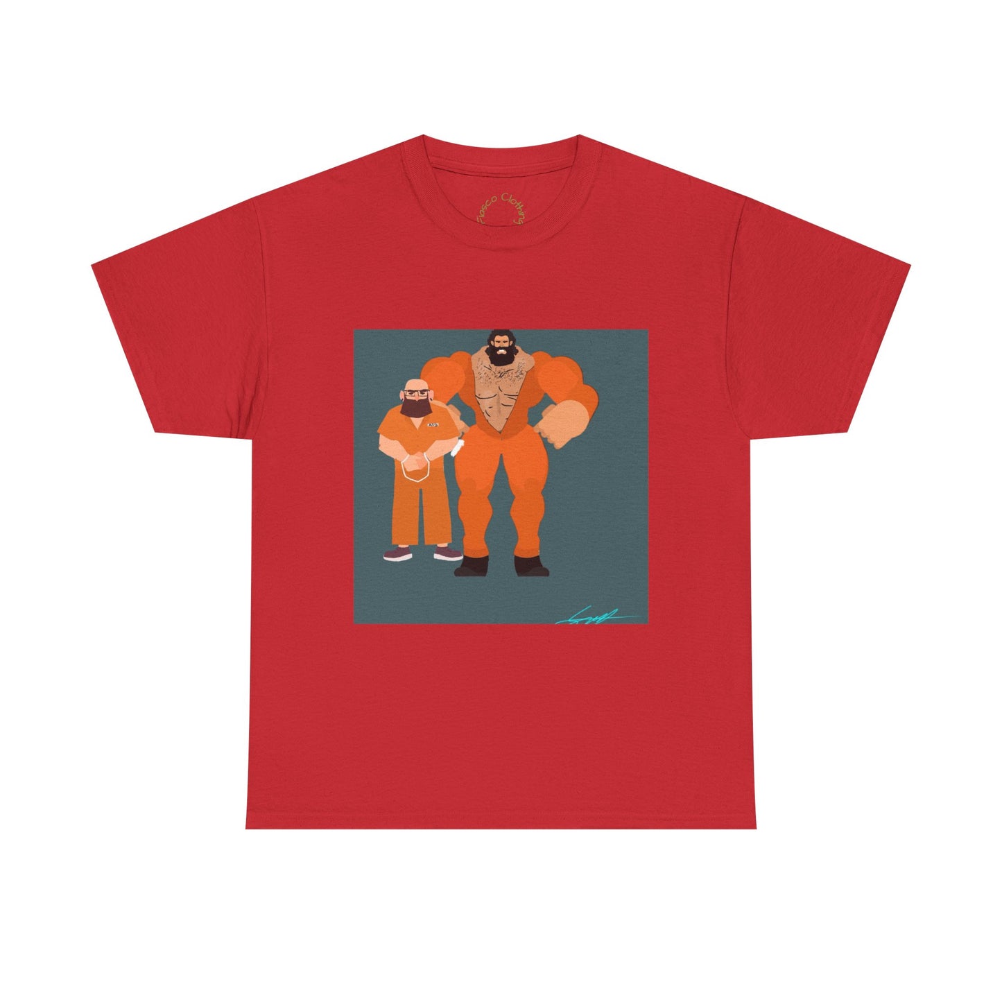 Wrestler Duo Graphic Tee — Strongman & Tiny Fan Illustration T-Shirt