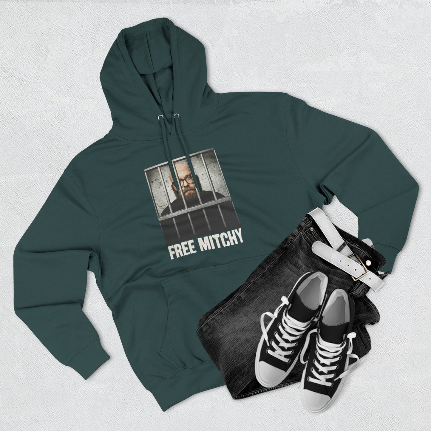 'Free Mitchy' Jail Photo Graphic Hoodie with Fiasco Clothing Back Logo