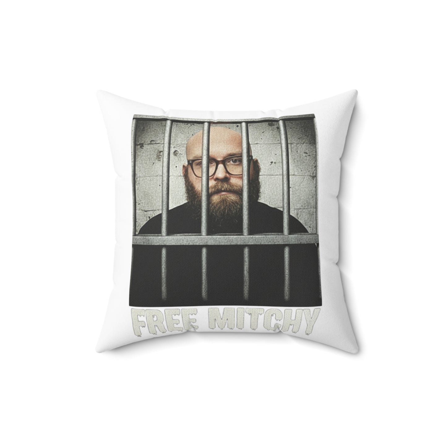 "Free Mitchy" Character Square Pillow