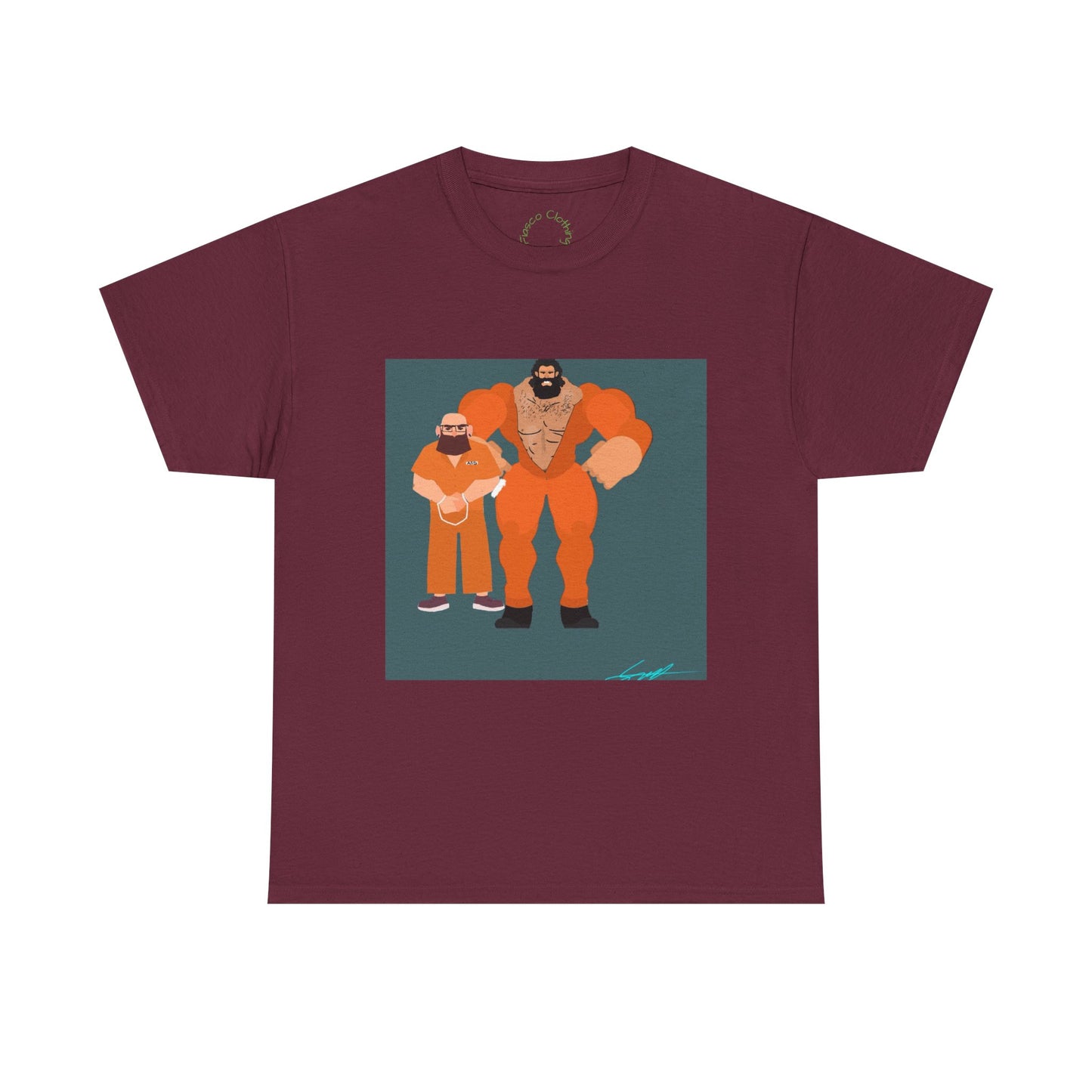 Wrestler Duo Graphic Tee — Strongman & Tiny Fan Illustration T-Shirt