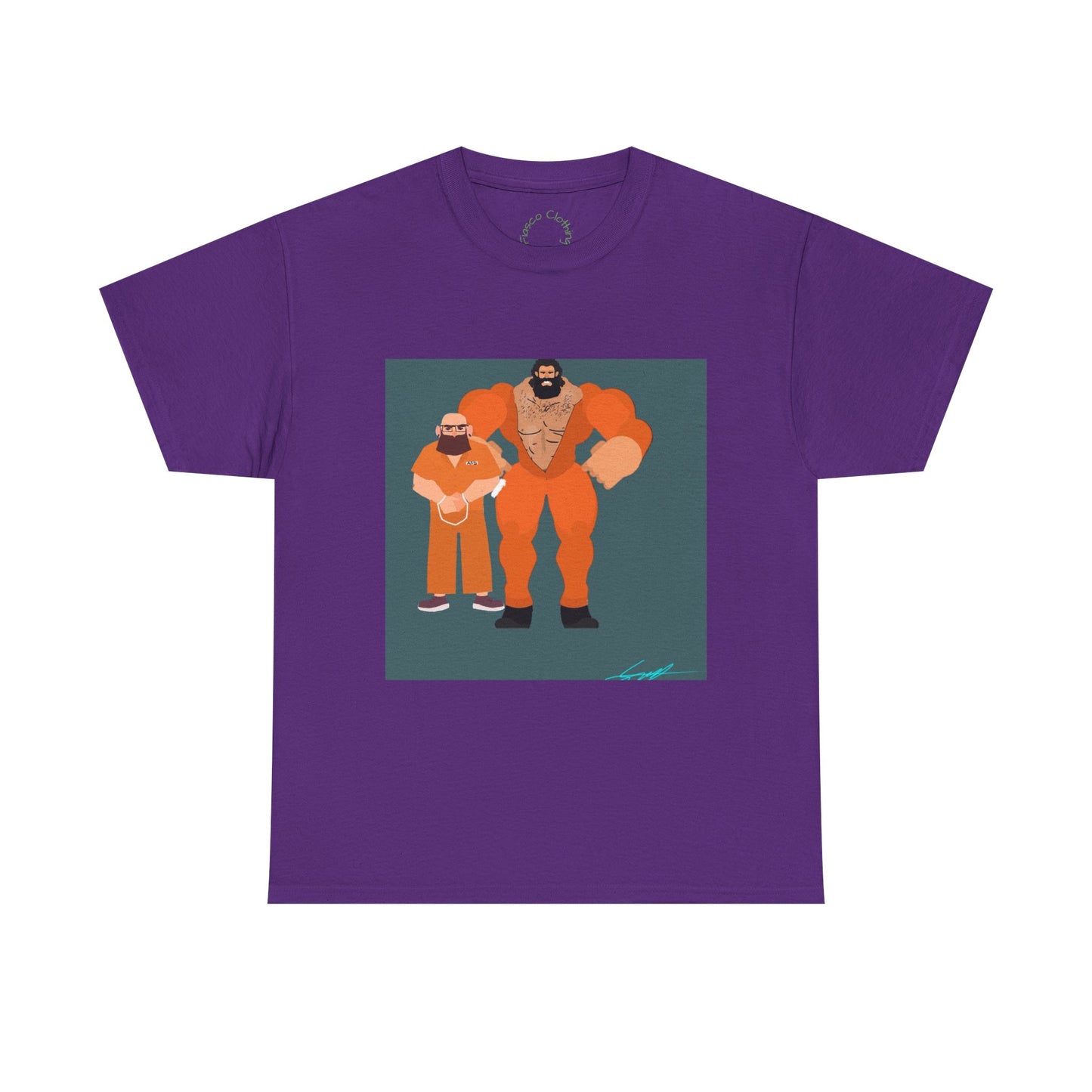 Wrestler Duo Graphic Tee — Strongman & Tiny Fan Illustration T-Shirt