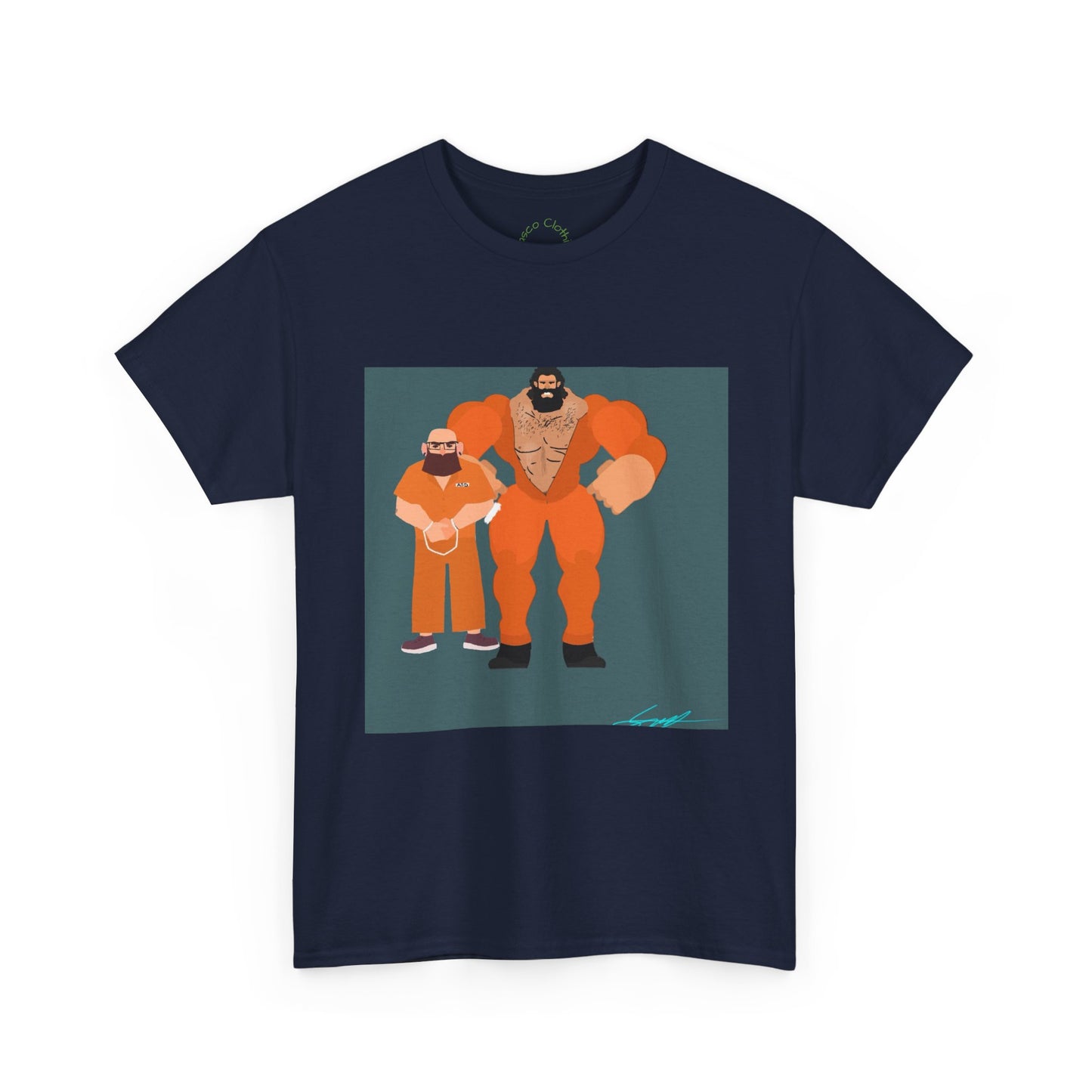 Wrestler Duo Graphic Tee — Strongman & Tiny Fan Illustration T-Shirt