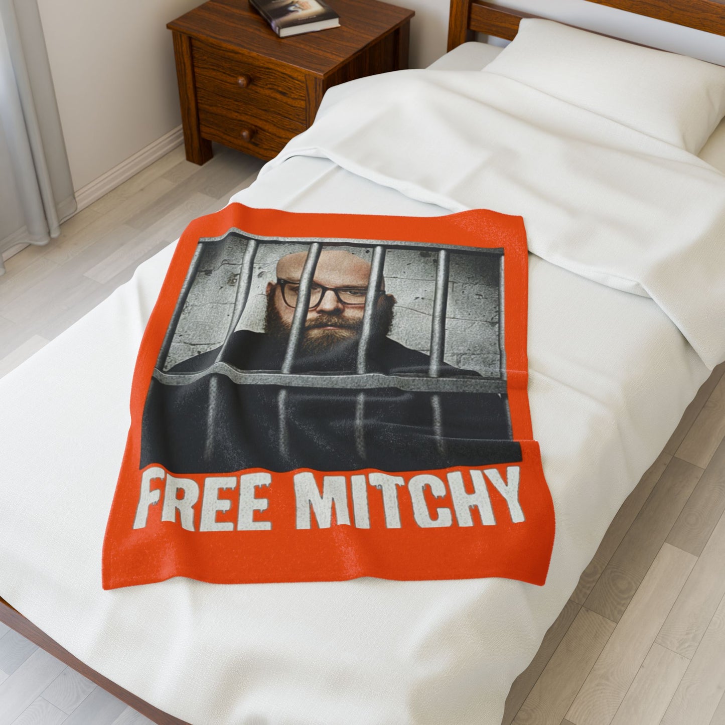 'Free Mitchy' Plush Blanket – Velvety Orange Protest Photo Throw