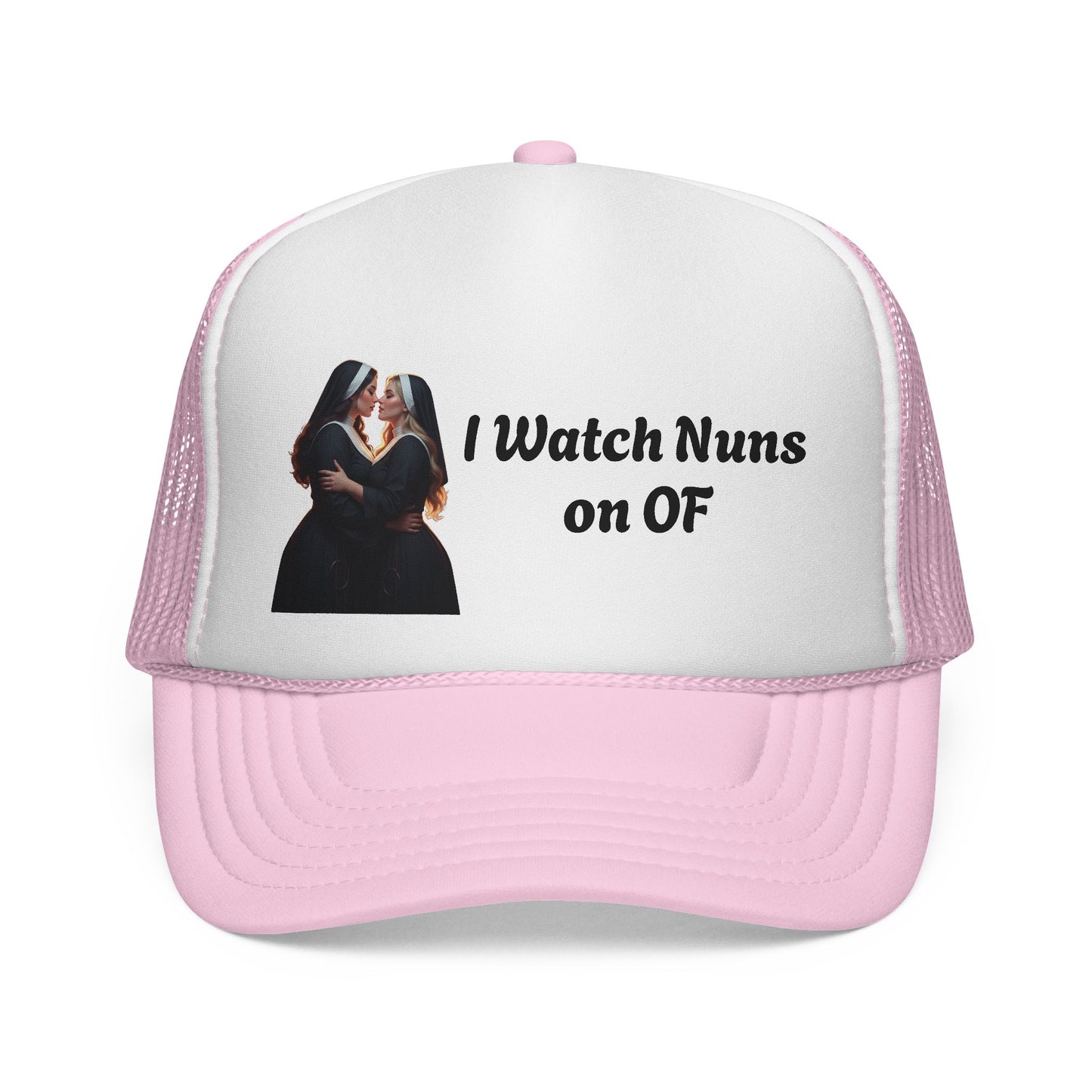 I Watch Nuns on OF Trucker Cap - Bold Red Design for Comedy Lovers