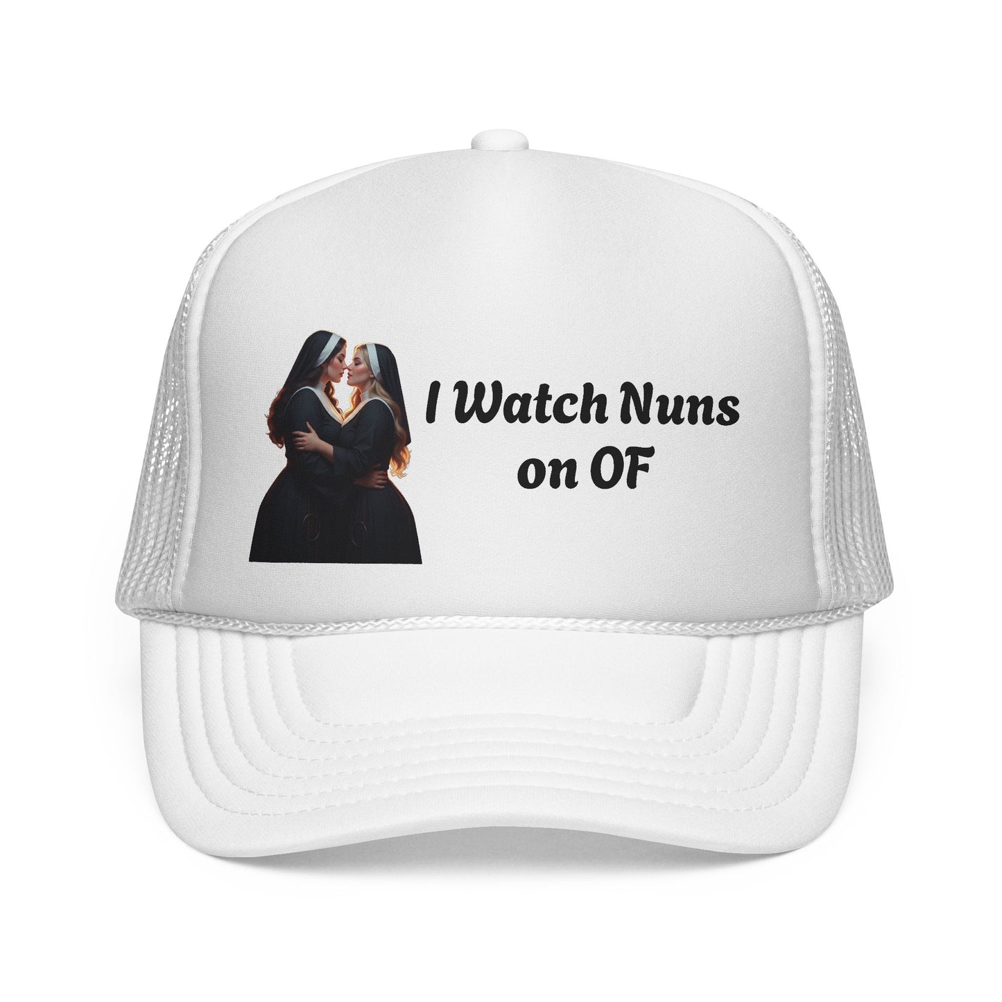 I Watch Nuns on OF Trucker Cap - Bold Red Design for Comedy Lovers