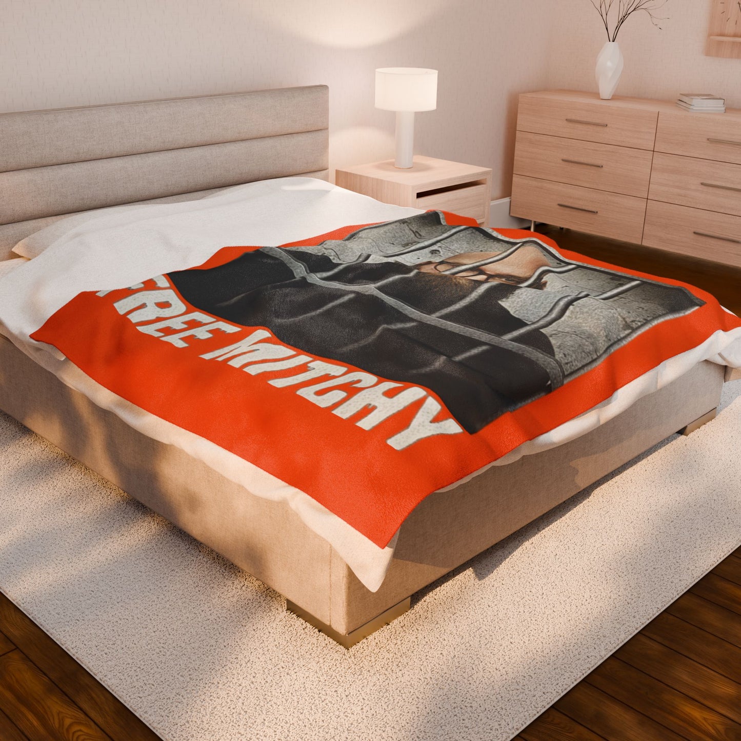 'Free Mitchy' Plush Blanket – Velvety Orange Protest Photo Throw