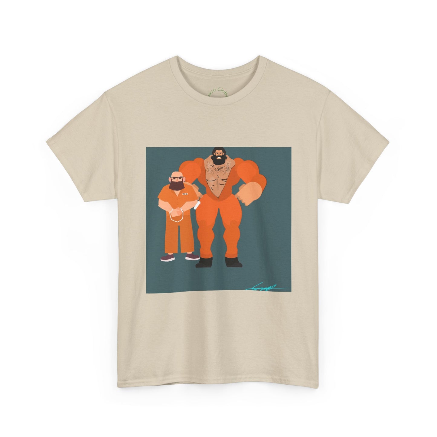 Wrestler Duo Graphic Tee — Strongman & Tiny Fan Illustration T-Shirt