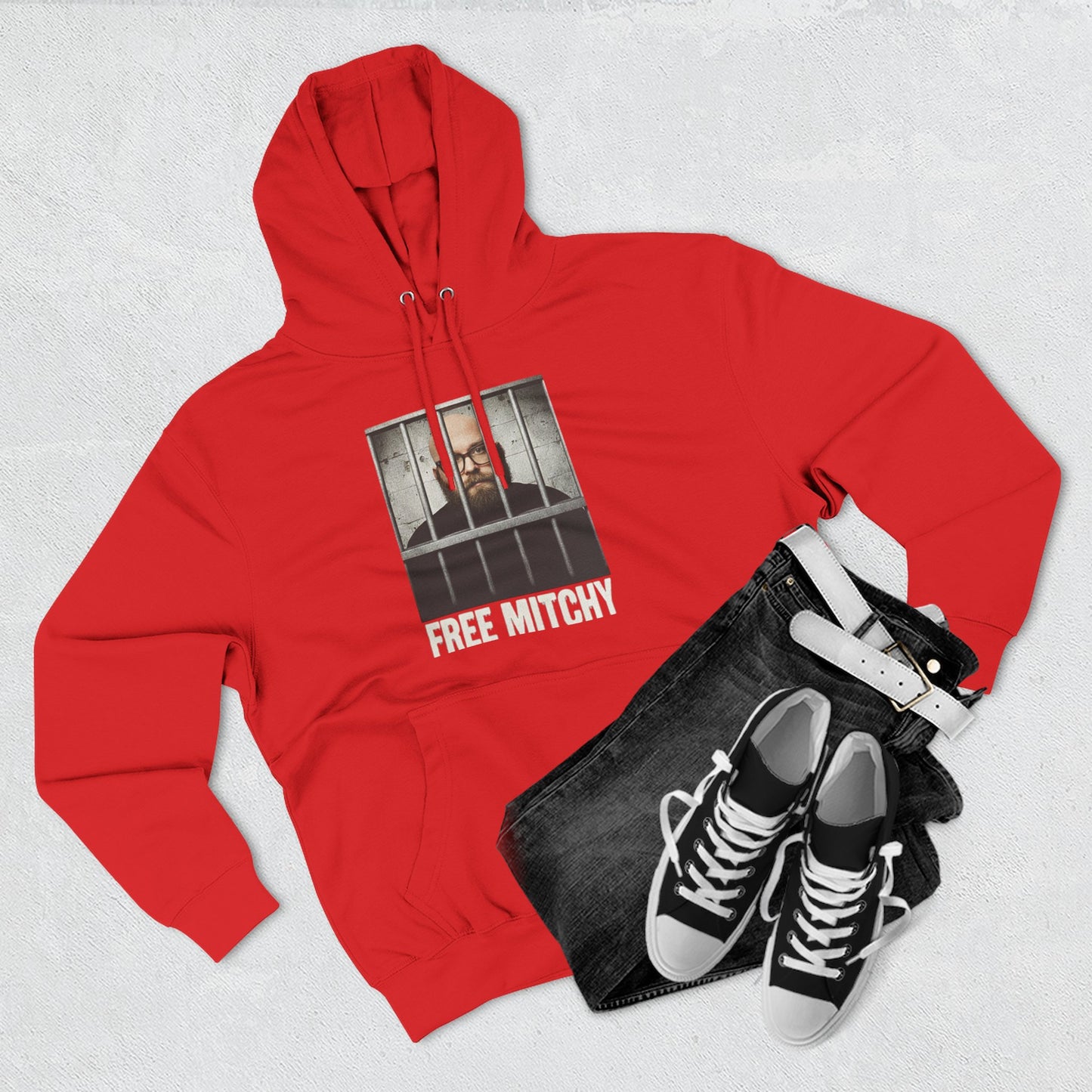 'Free Mitchy' Jail Photo Graphic Hoodie with Fiasco Clothing Back Logo