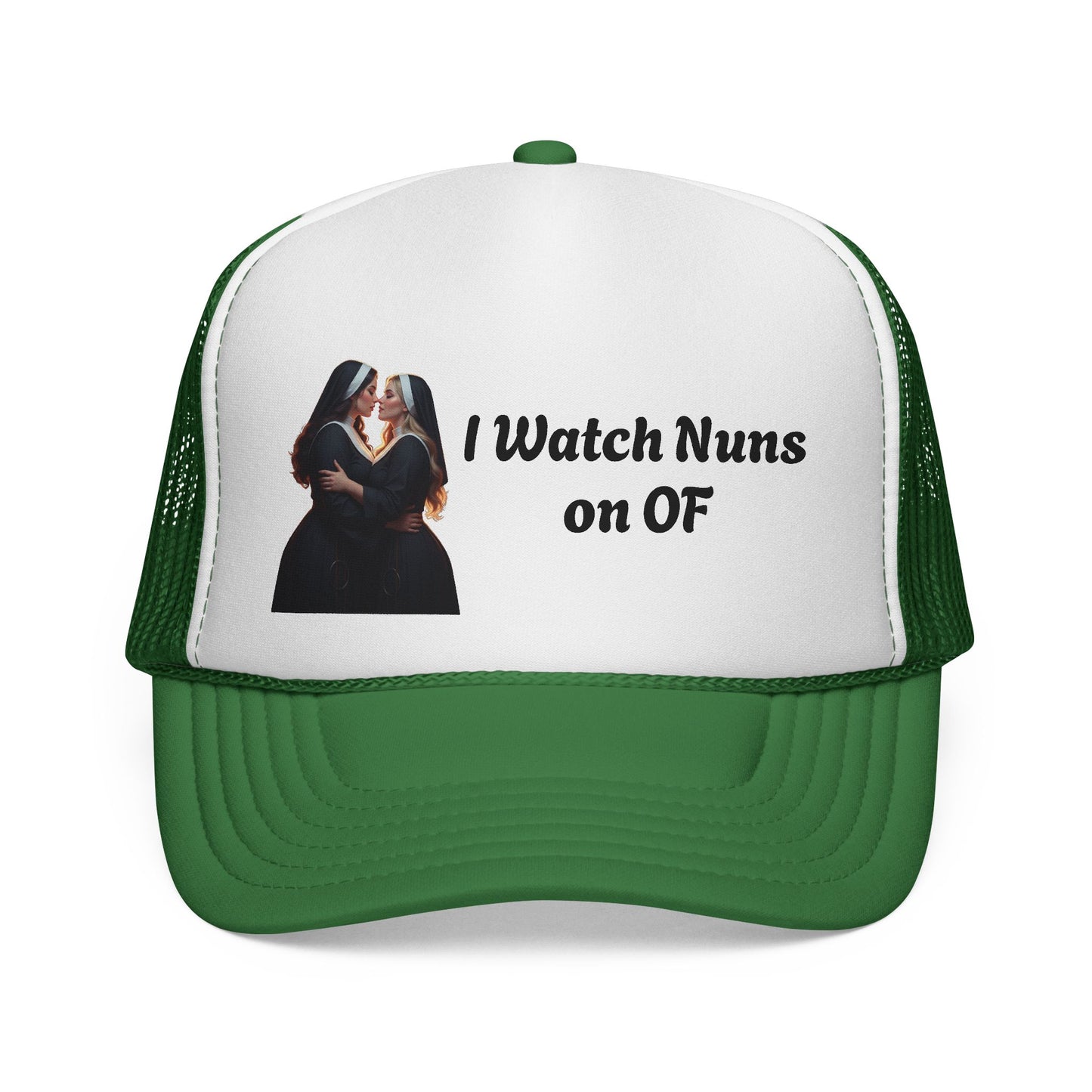I Watch Nuns on OF Trucker Cap - Bold Red Design for Comedy Lovers