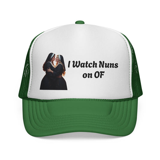 I Watch Nuns on OF Trucker Cap - Bold Red Design for Comedy Lovers