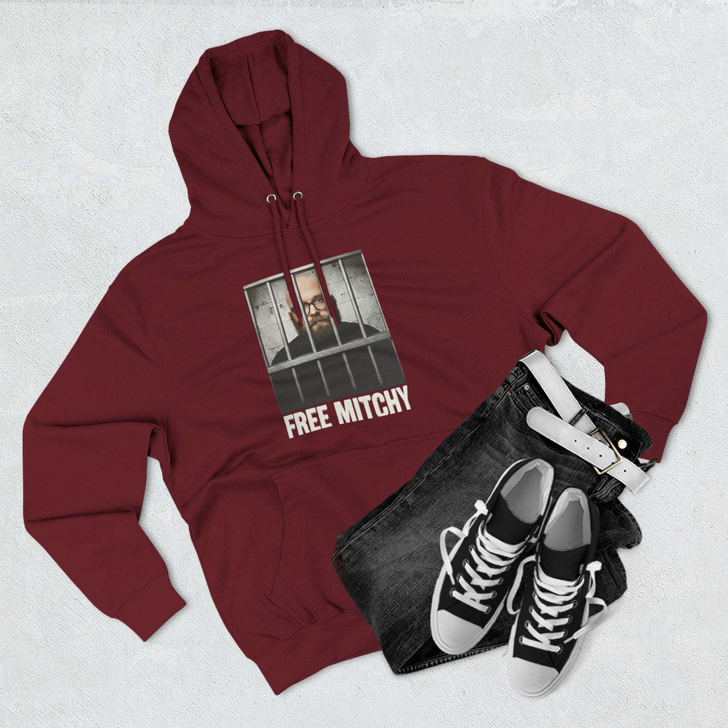 'Free Mitchy' Jail Photo Graphic Hoodie with Fiasco Clothing Back Logo