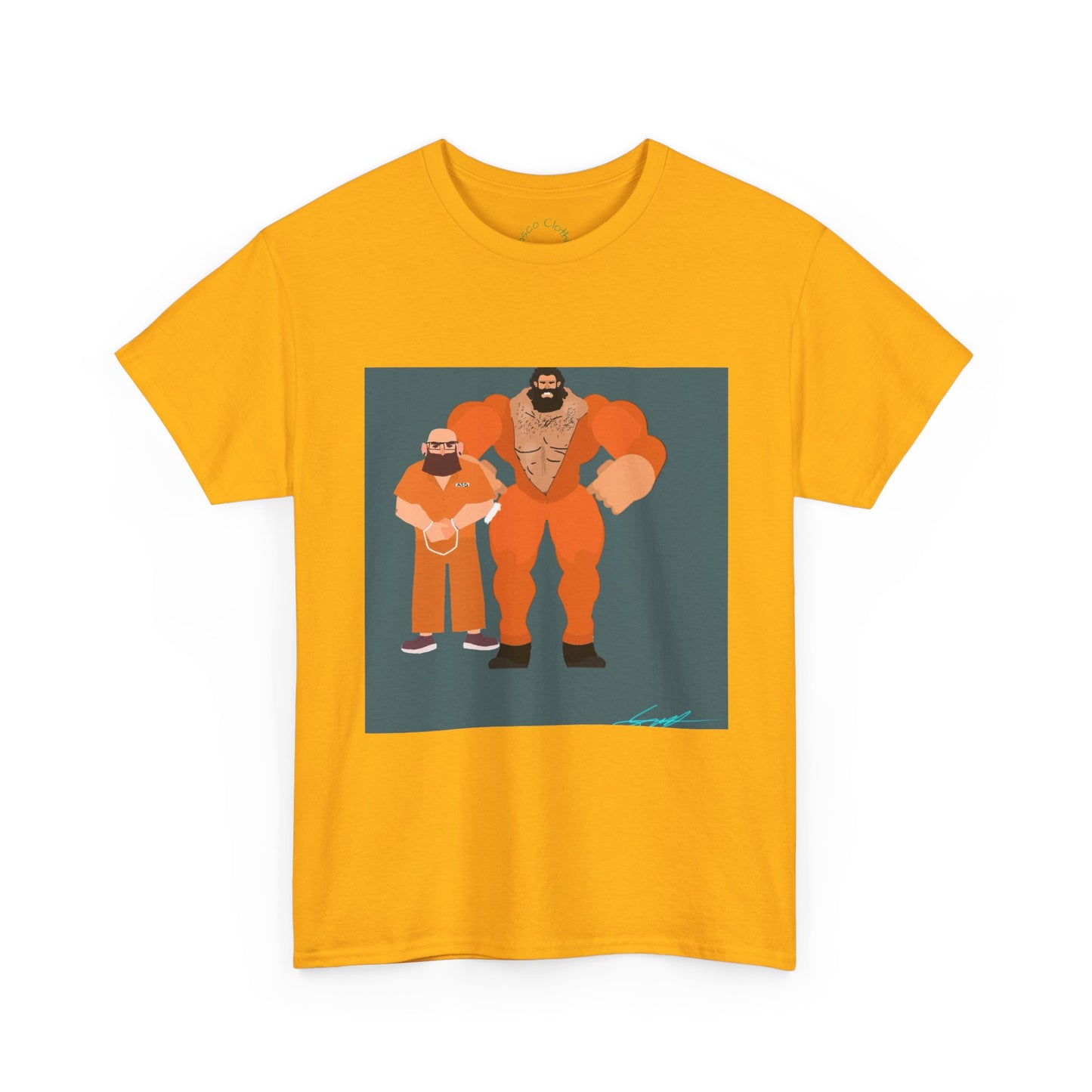 Wrestler Duo Graphic Tee — Strongman & Tiny Fan Illustration T-Shirt