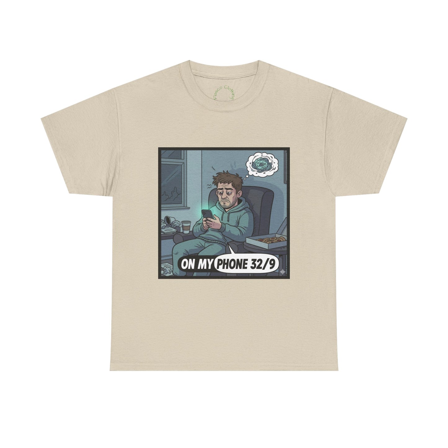 T-Shirt — "On My Phone 32/9" Funny Gamer Late-Night Phone Cartoon Tee