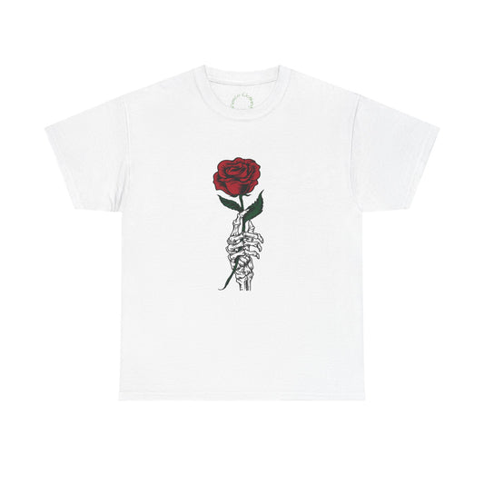 Vintage Rose Skeleton Tee - Unisex Heavy Cotton T-Shirt for Casual Style