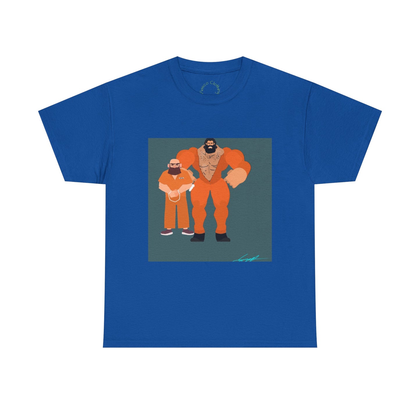 Wrestler Duo Graphic Tee — Strongman & Tiny Fan Illustration T-Shirt