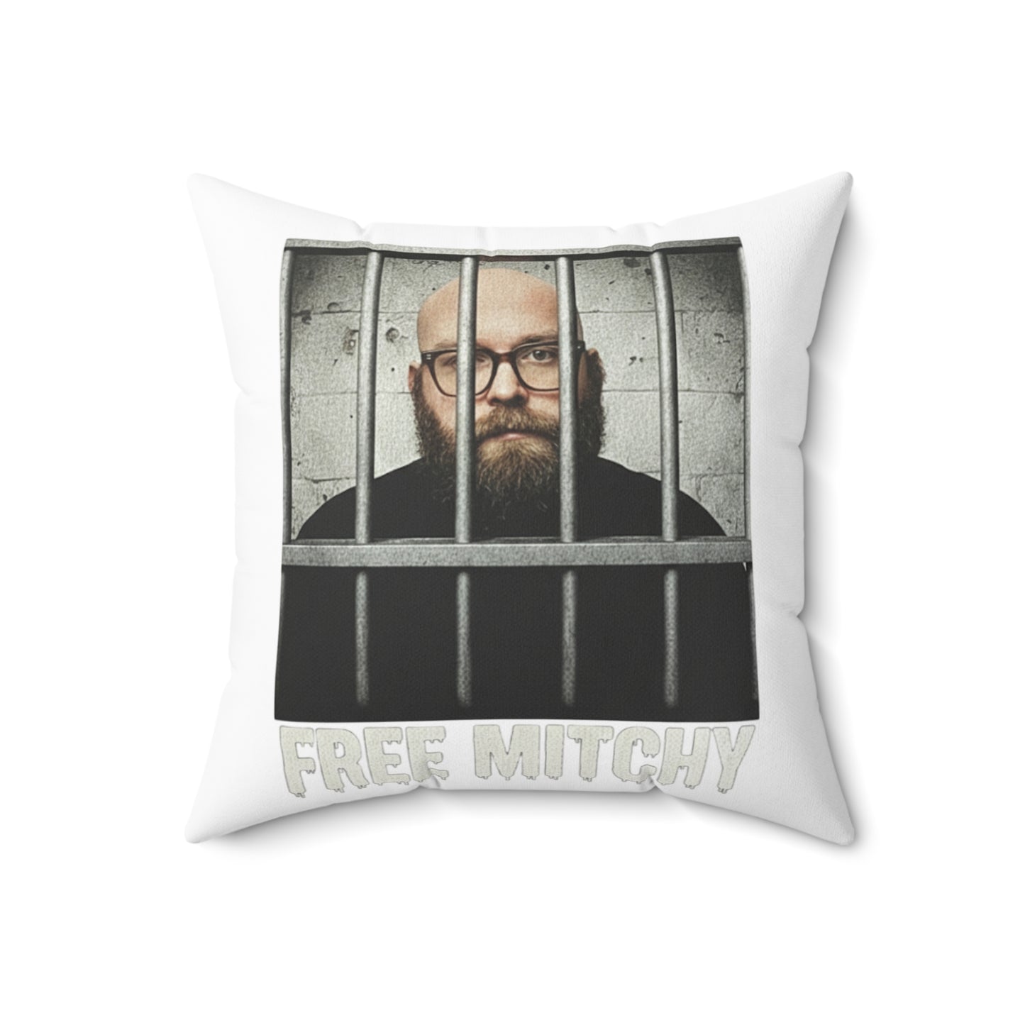 "Free Mitchy" Character Square Pillow
