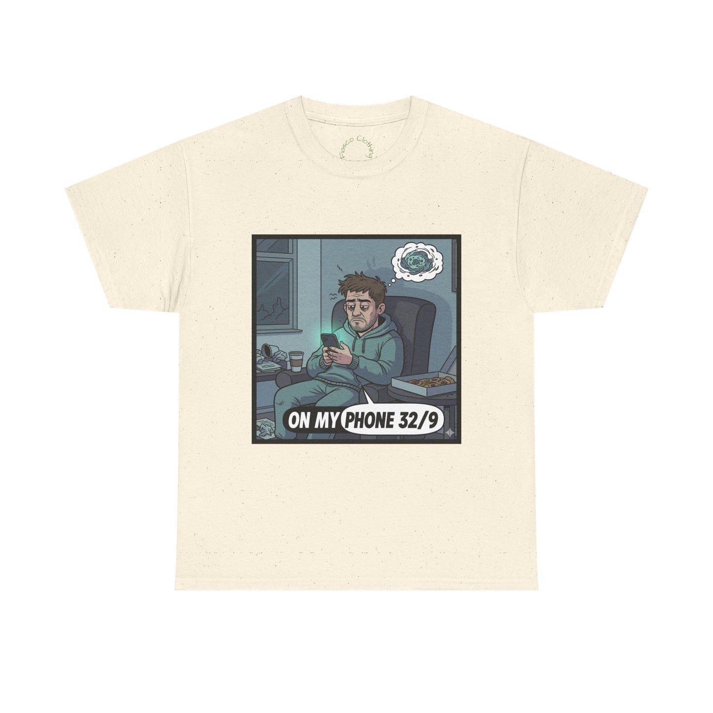 T-Shirt — "On My Phone 32/9" Funny Gamer Late-Night Phone Cartoon Tee