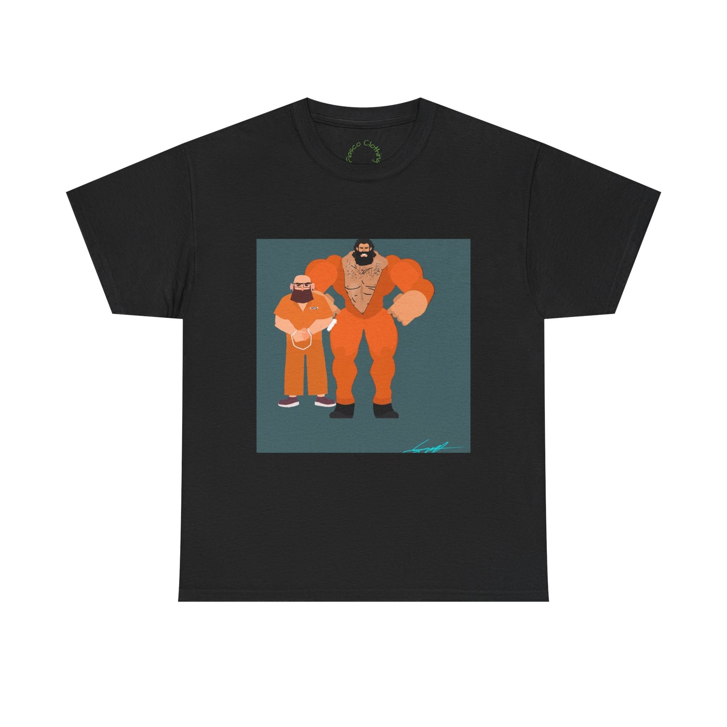 Wrestler Duo Graphic Tee — Strongman & Tiny Fan Illustration T-Shirt