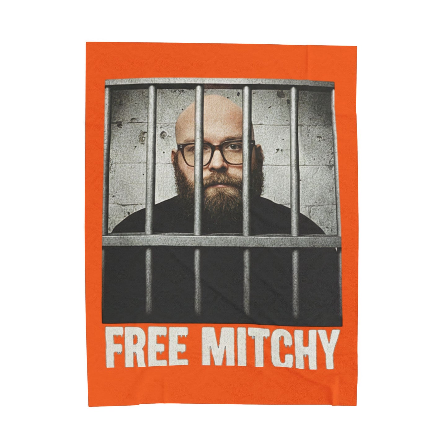 'Free Mitchy' Plush Blanket – Velvety Orange Protest Photo Throw