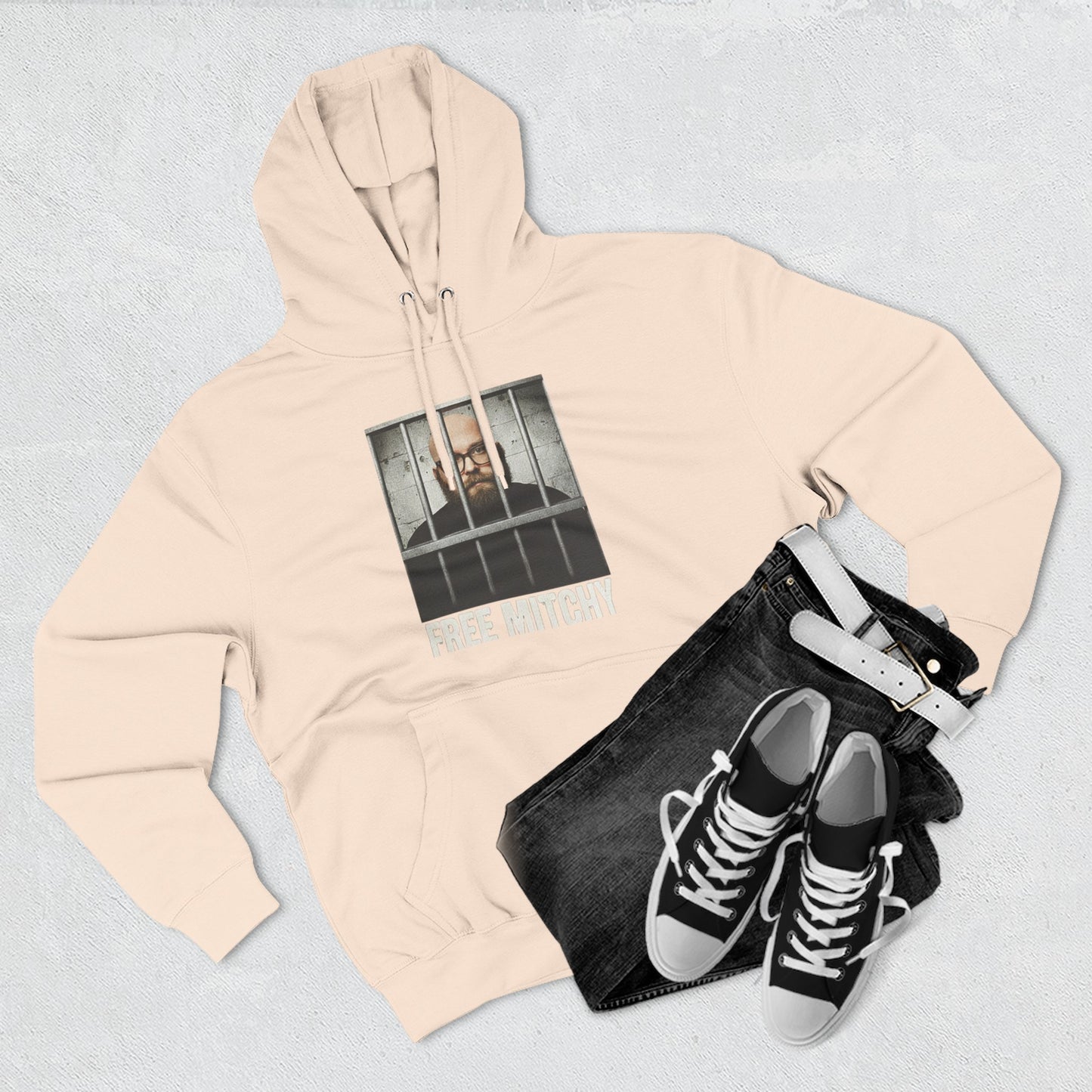 'Free Mitchy' Jail Photo Graphic Hoodie with Fiasco Clothing Back Logo
