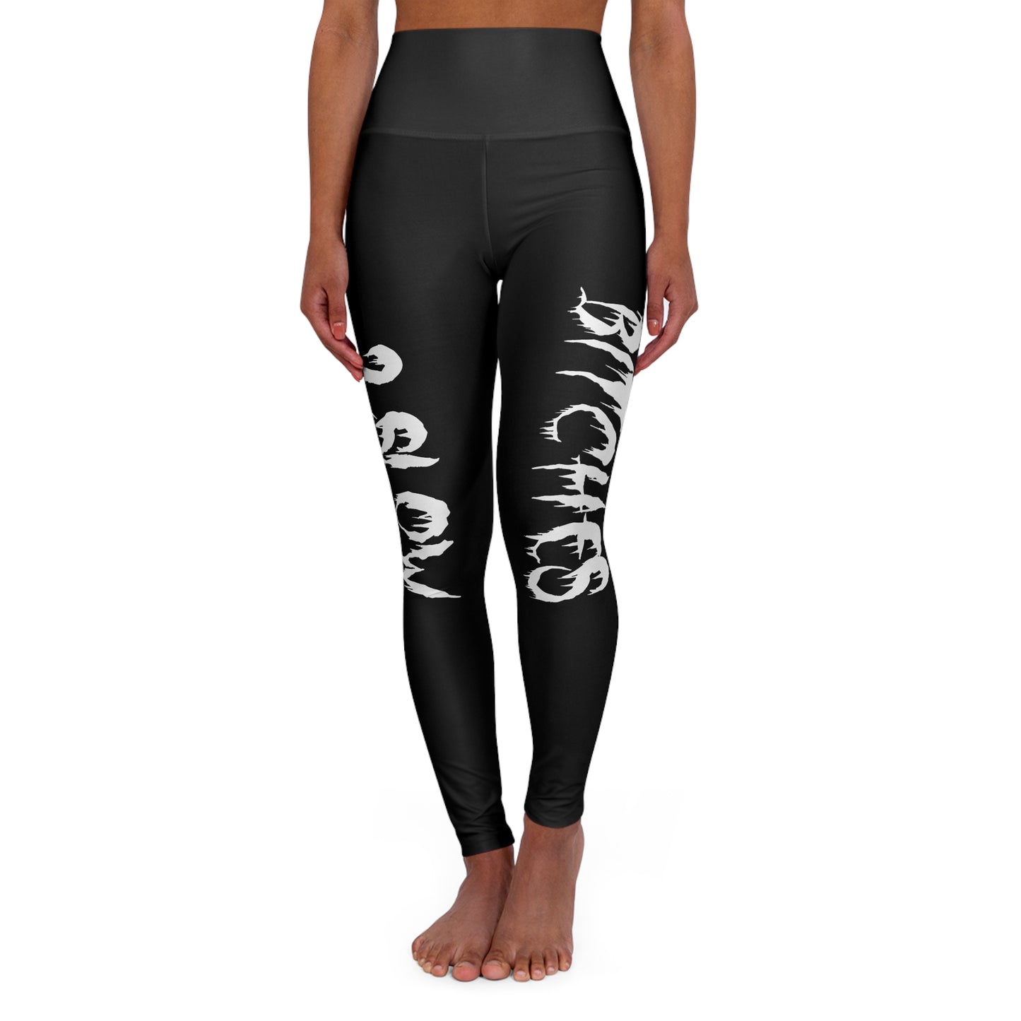 'Free Mitchy' | High-Waist Yoga Leggings — Bold Black Drip Text All-Over Print
