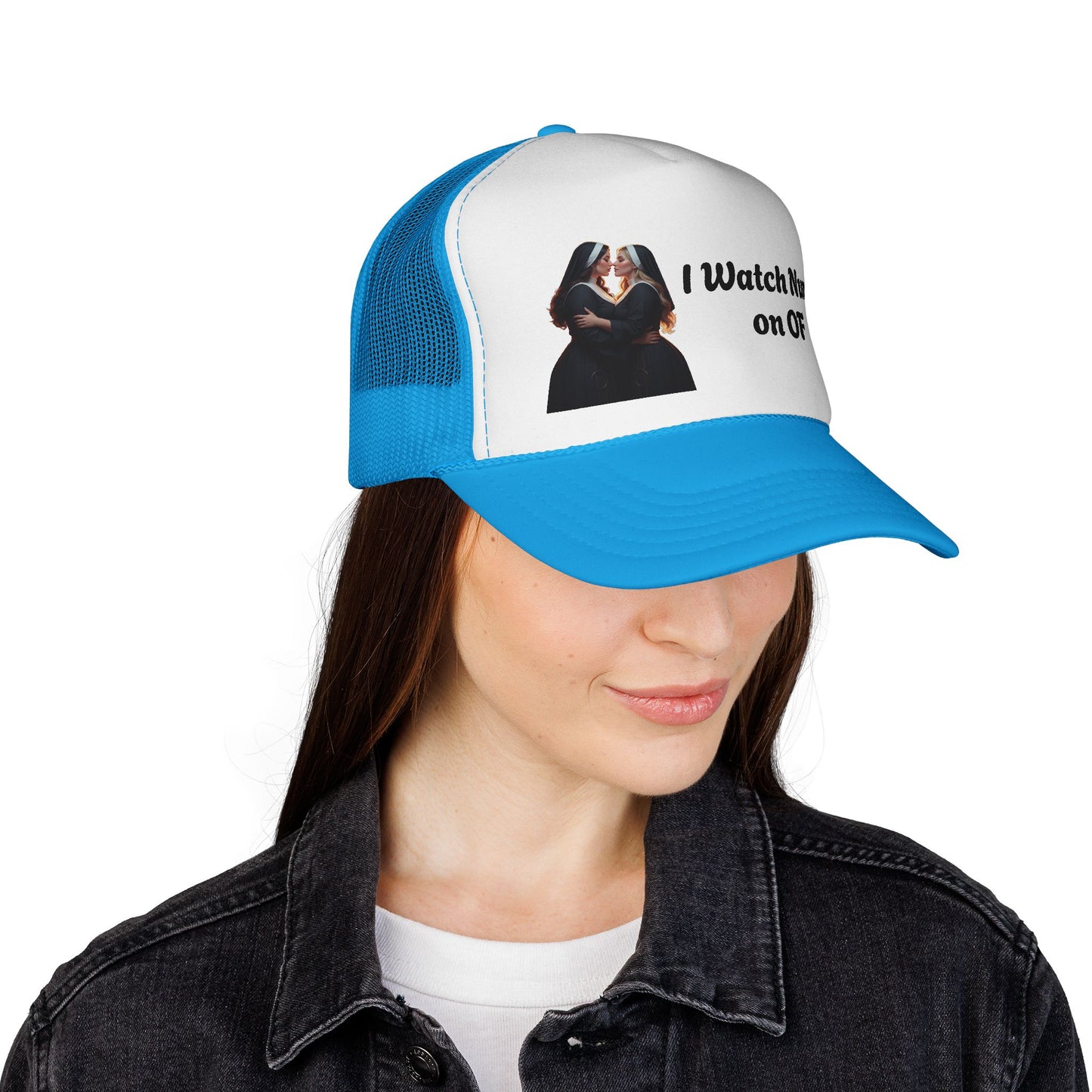 I Watch Nuns on OF Trucker Cap - Bold Red Design for Comedy Lovers