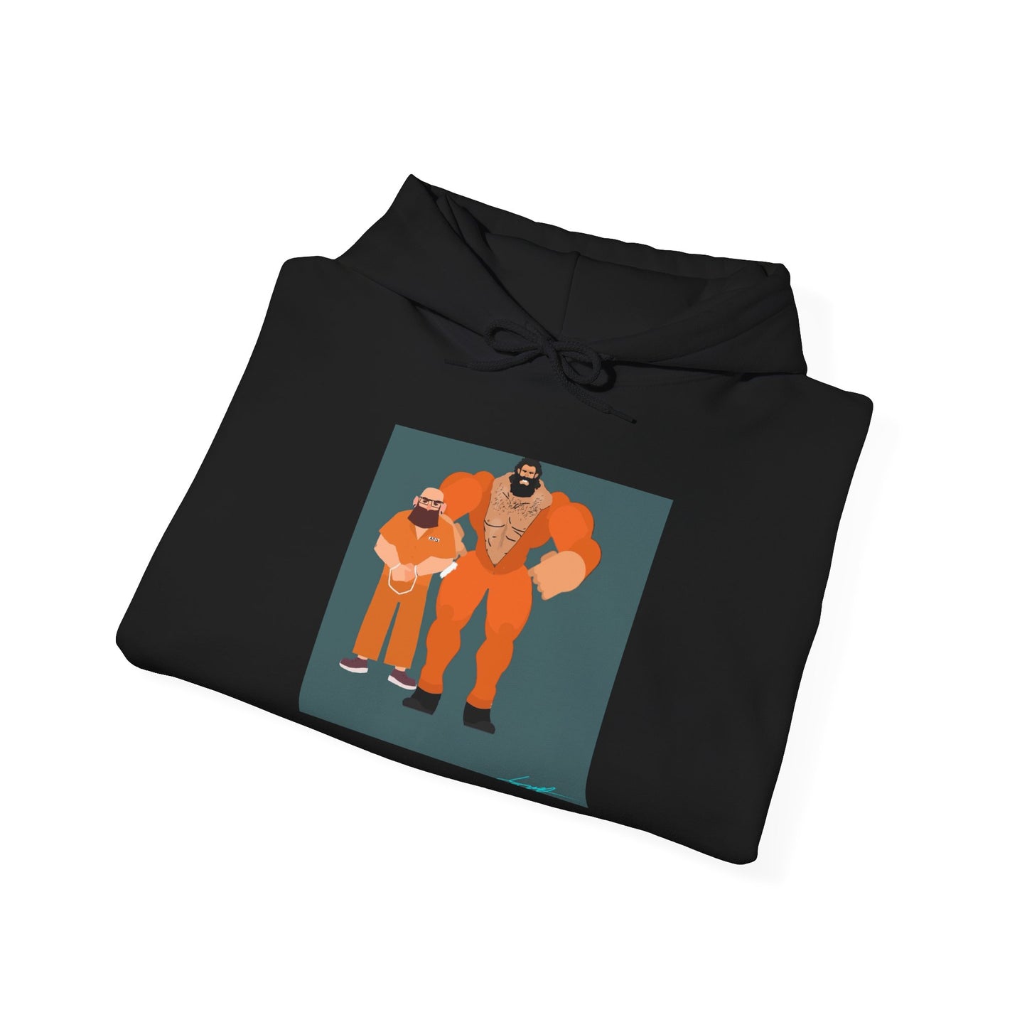 'Free Mitchy' Orange Jumpsuit Hoodie - Retro Inmate Duo Graphic Sweatshirt