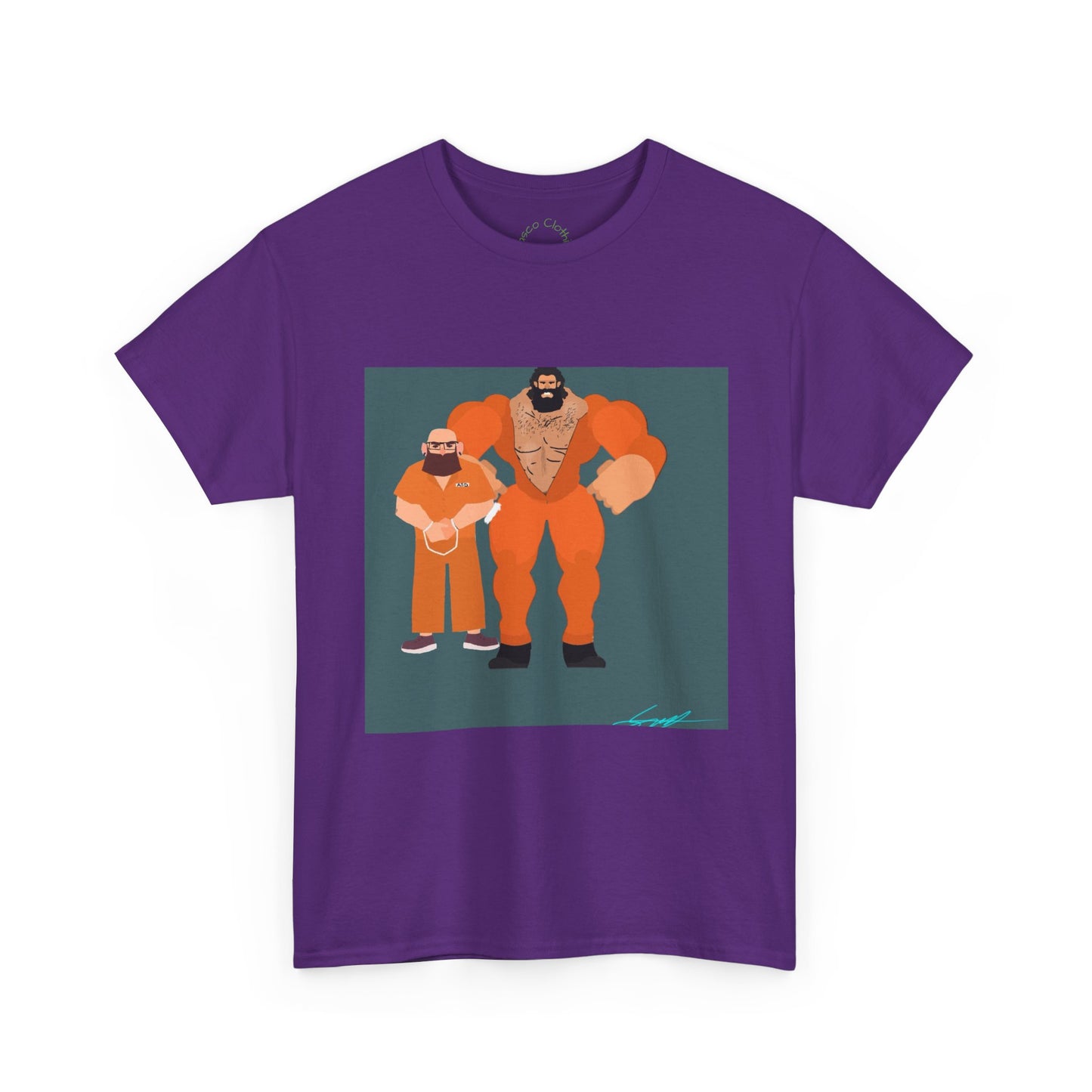 Wrestler Duo Graphic Tee — Strongman & Tiny Fan Illustration T-Shirt