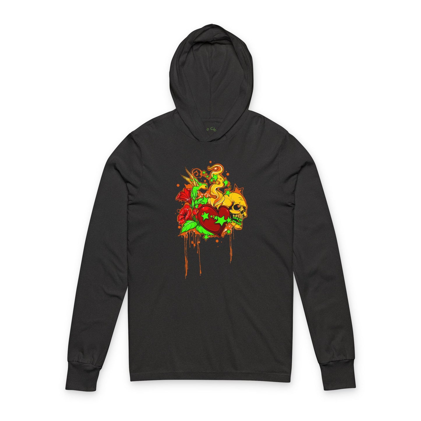 Rainbow Skull & Floral Grunge Graphic' | Hooded Long Sleeve Tee