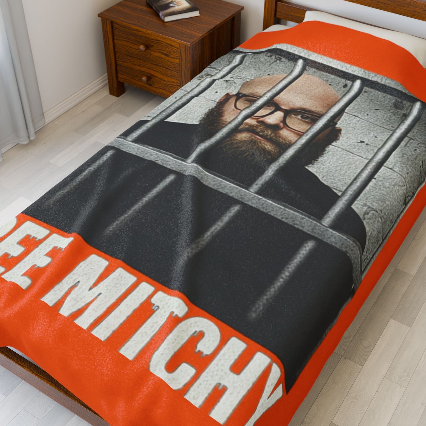 'Free Mitchy' Plush Blanket – Velvety Orange Protest Photo Throw