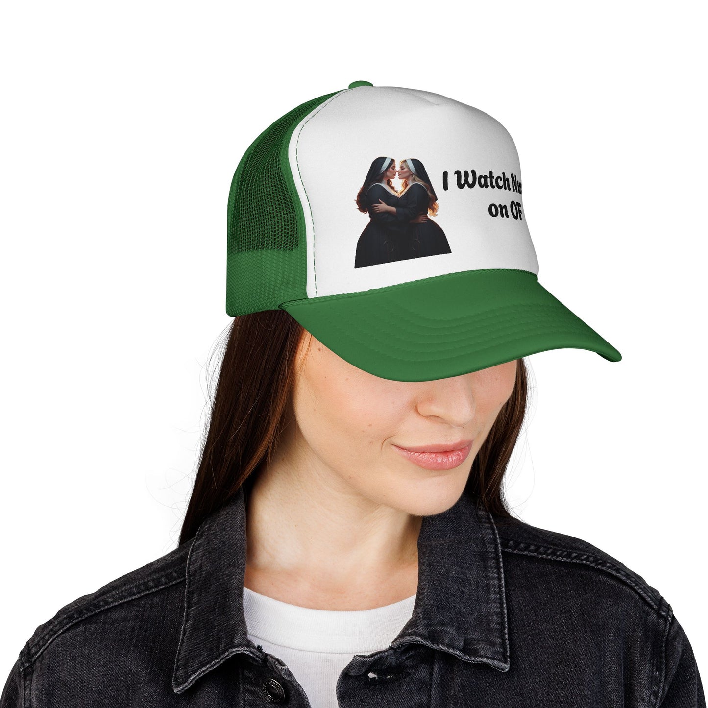I Watch Nuns on OF Trucker Cap - Bold Red Design for Comedy Lovers
