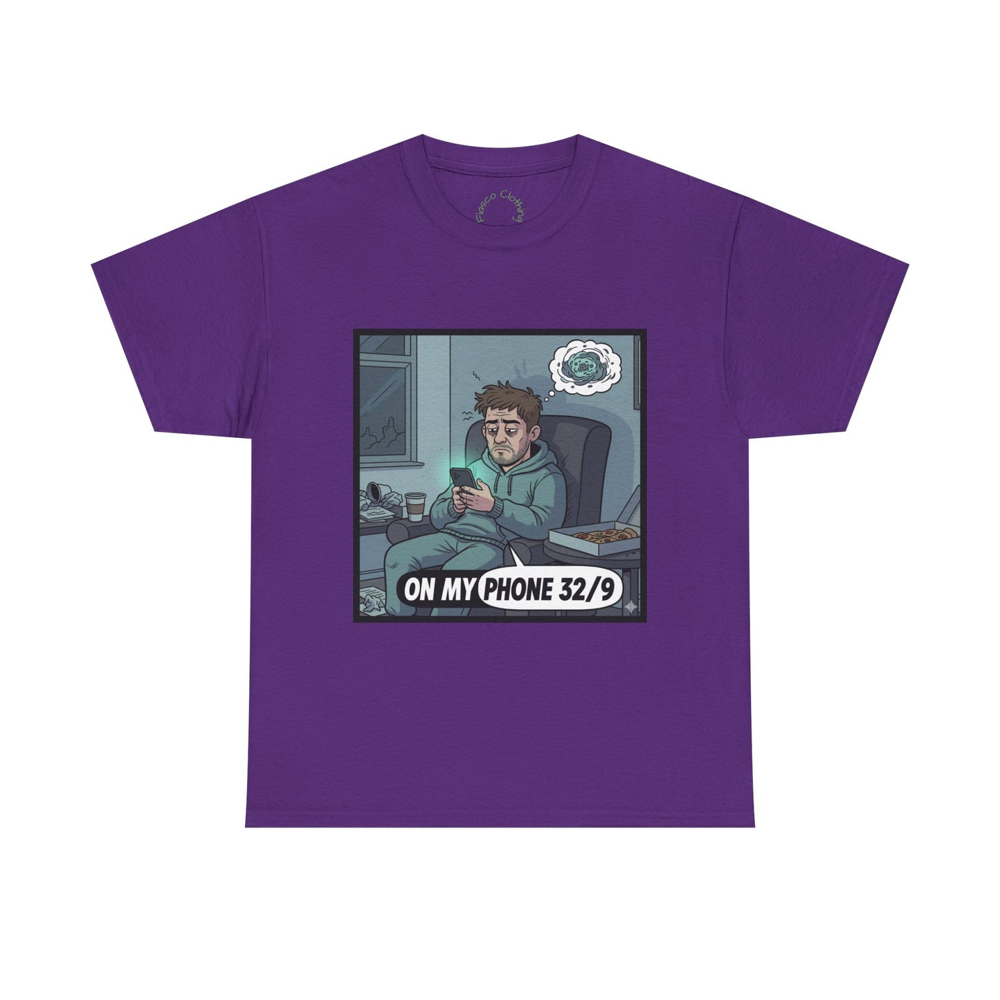 T-Shirt — "On My Phone 32/9" Funny Gamer Late-Night Phone Cartoon Tee